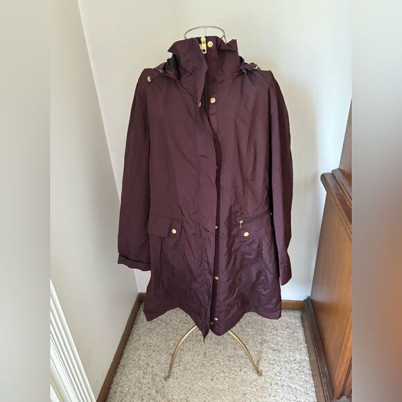 Cole Haan wine colored hooded rain jacket - Picture 1 of 14
